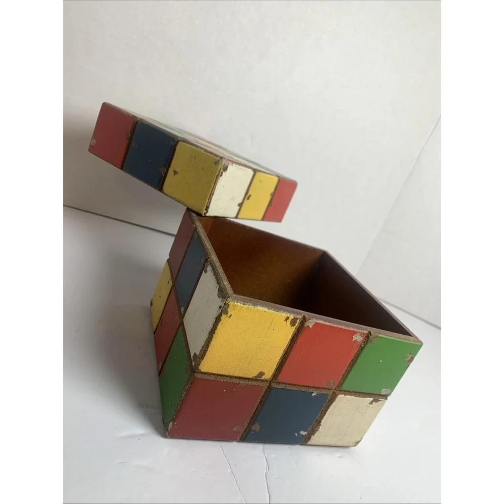 Rustic - Wooden - RUBIKS Cube - Storage‎ BOX - Home Decor Vintage Style